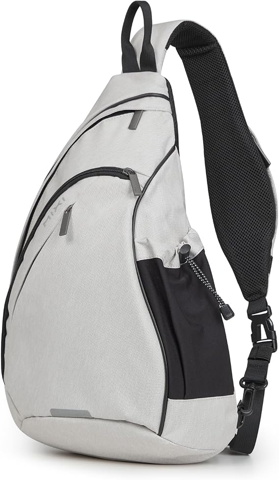 mixi Sling Bag Men Backpack Unisex One Shoulder Bag Hiking Travel Backpack Crossbody with USB Port for Men Women Versatile Casual Daypack-17 inch, Beige
