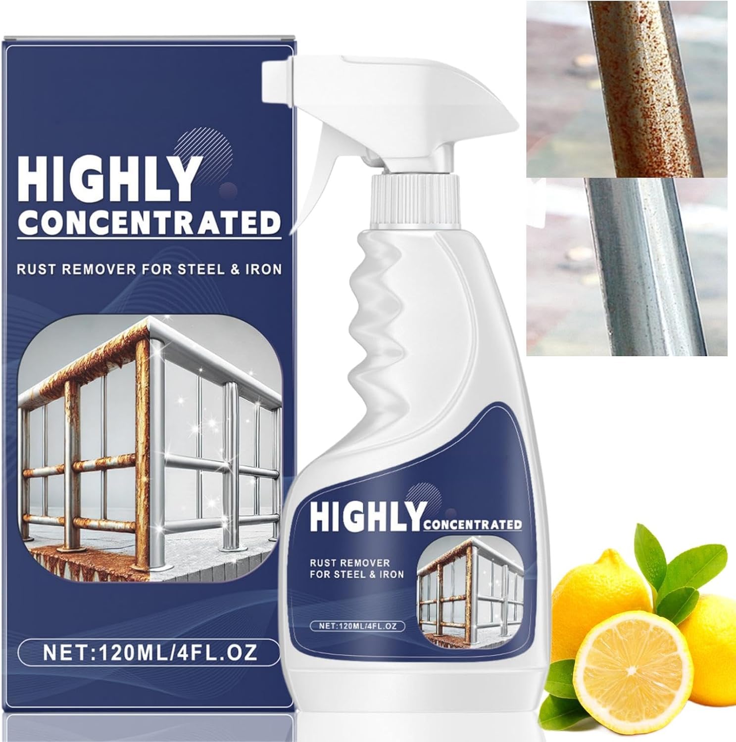 120ml Rust Remover for Metal,Anti Rust Spray for Metal,Highly Con-centrated Rust Remover for Steel&Iron,Powerful Rust Stain Remover for Tools,for Metal,Stainless Steel, Automotive Parts,Fast Acting