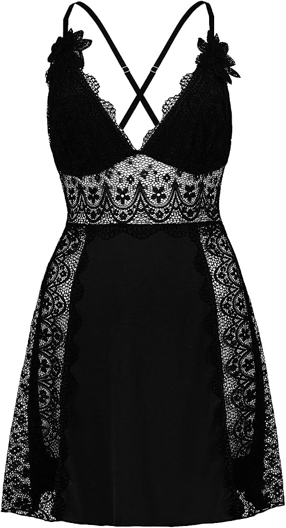Plus Size Lingerie Set for Women Sexy V Neck babydoll Chemises Lace Mesh Nightgown M-4XL