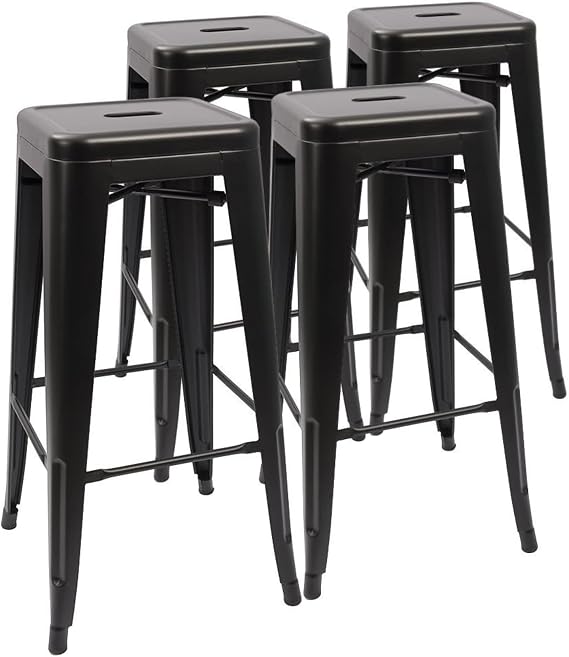 Devoko Metal Bar Stools 30" Indoor Outdoor Stackable Barstools Modern Style Industrial Vintage Counter Bar Stools Set of 4 (30 inch, Deep Black)