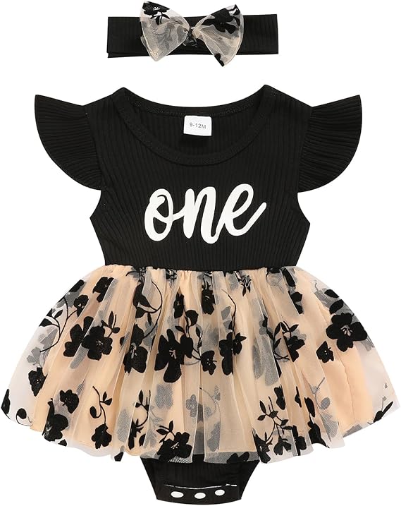 GRNSHTS Baby Girl 1st Birthday Outfits Ribbed Tulle Romper Princess Cake Smash Photo Shoot Clothes+Headband