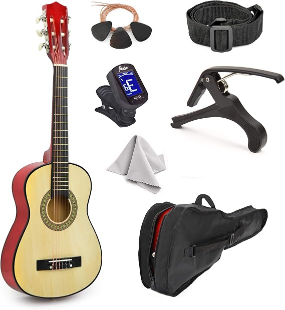 30" Wood Guitar with Case and Accessories for Kids/Girls/Boys/Beginners (Natural)