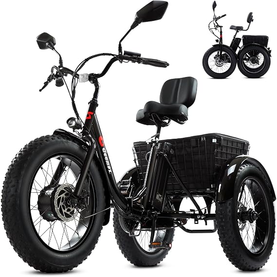 Electric Tricycle for Adults, 20" x 4.0 Fat Tire Electric Trike, Peak 500W 15MPH 36V 13Ah Lithium Battery UL Certified, Premium 80% Assembled Foldable 3 Wheel Electric Bicycle, Black | 80% Pre-Assembled Folding E Trike, 36v13ah 468wh Removable Battery UL Certified, Max 20mph+, 5-Level Assist & 3 Riding Modes