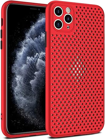 Heat Dissipation Phone Case, 2022 Breathable Cooling Hollow Cellular Hole Heat Dissipation Case Full Back Camera Lens Protection Ultra Slim TPU Cover (Red, Compatible with iPhone 13 Pro Max)