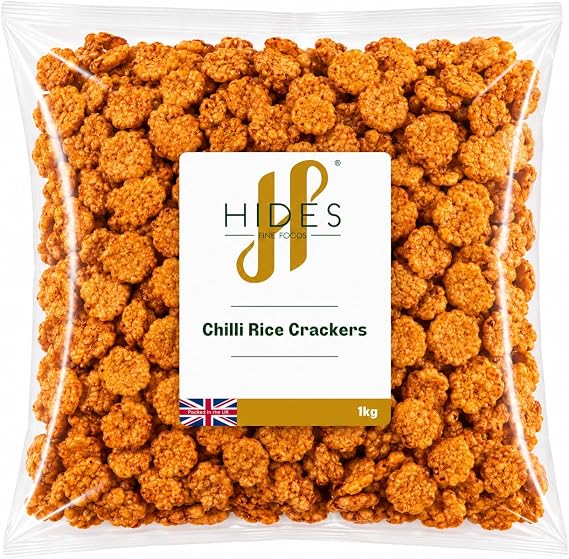 Hides Fine Foods - Chilli Rice Crackers 1kg - Suitable for Vegetarians - GMO Free - Snacking - Hot Fried Chilli Cracker - Bar Snack - Perfect for Parties