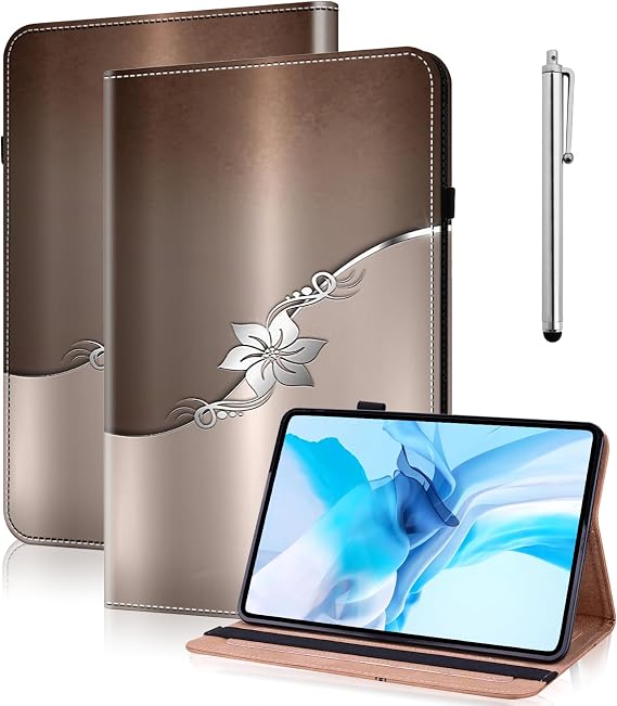 Case for Samsung Galaxy Tab S5e 10.5 2019 (SM-T720/T725/T727), PU Leather Tab S5e Case with Elastic Band & Card Slots/Holder, Multi-Angle Viewing Stand Tablet Case Cover - Silver Flower