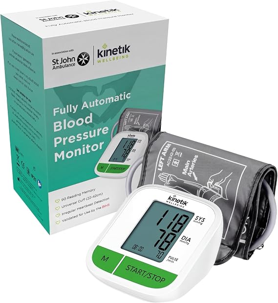 Kinetik Wellbeing Blood Pressure Monitors Large Cuff Universal (22-42cm) - Fully Automatic Upper Arm Blood Pressure Machine - Home Use Bp Monitor with Irregular Heartbeat Detection