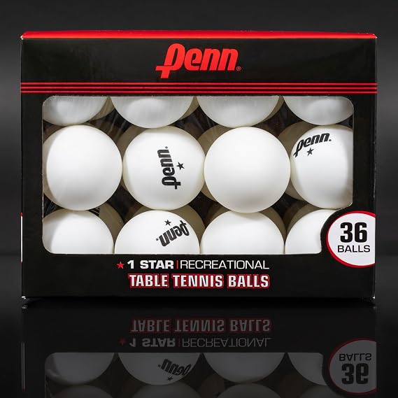 Penn 40mm 1-Star White Ping Pong Balls, Box of 36 Official Tournament Size Table Tennis Balls