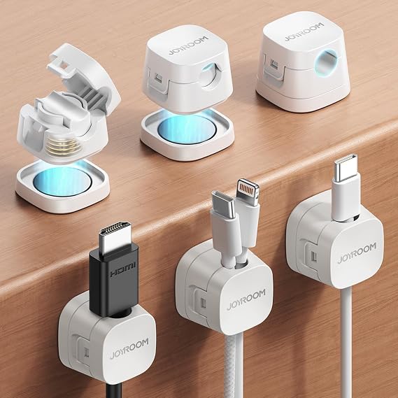 JOYROOM 6-Pack Detachable Magnetic Cord Organizer, Adhesive Cable Clips