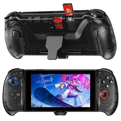 NexiGo Hall Effect Gripcon with Kickstand and HDMI Out for TV Docking, Hall Sensing Joystick for Switch/Switch OLED, Handheld Mode, 4K/1080P Supported HDMI and USB 3.0 Port, Black