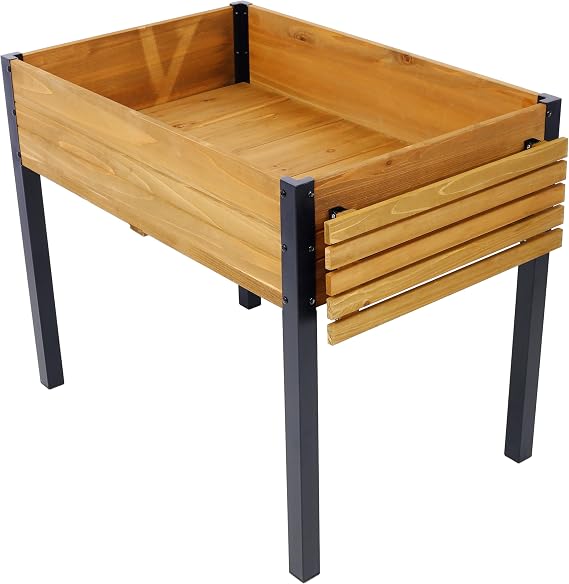 Havemies 52.7 Inch Raised Garden Bed with Metal Legs & Folding Shelf,Brown