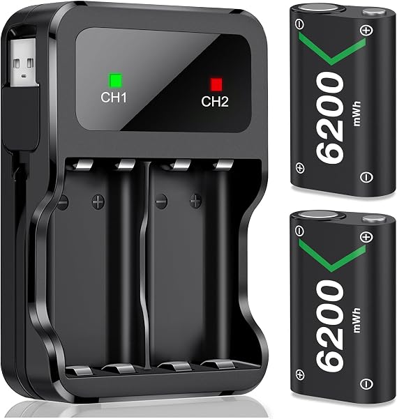 DXKK for Xbox Controller Battery Pack, 2x6200mWh Rechargeable Battery Pack for Xbox Series X|S/One/Elite Controllers 30Hrs Playtime, Fast Charging & Overheat Protection