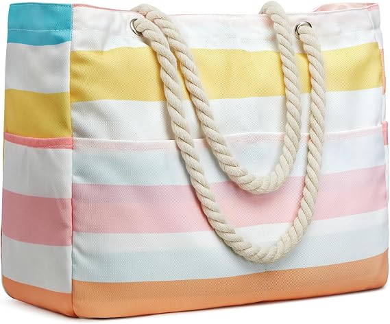 G4Free Canvas Beach Tote Bag Waterproof Sandproof, Large Pool Swim Bag