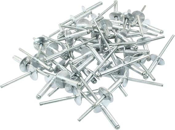 50 Pcs Aluminum Blind Rivet 3/16" x 1" Large Flange Pop Rivets, 5/8" Flange Diameter, Aluminum Blind Rivets 3/16" Diameter x 1" Grip