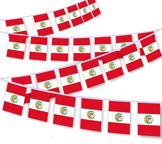 30 PCS Peru Flag String,32 FT Peruvian Bunting,Decoration Banner for Outdoor Indoor Patio Yard Decor