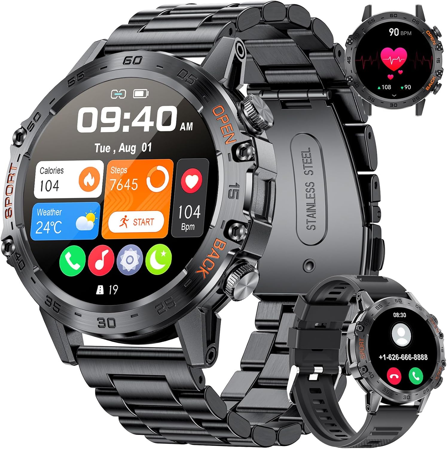 LIGE Smart Watch for Men 1.39 Inch HD Touch Screen with 100 Sports Modes IP68 Waterproof Military Smartwatch Heart Rate  SpO2  Blood Pressure  Sleep Monitor 400 mAh Battery Compatible with Android
