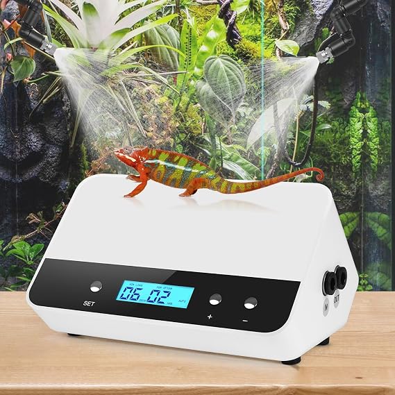 Reptile humidifier, LCD with Timing Function, time Length and Interval can be Set, Reptile Spray System with 6 Spray nozzles,misting System for Reptiles of Amphibians, Tanks, Paludarium