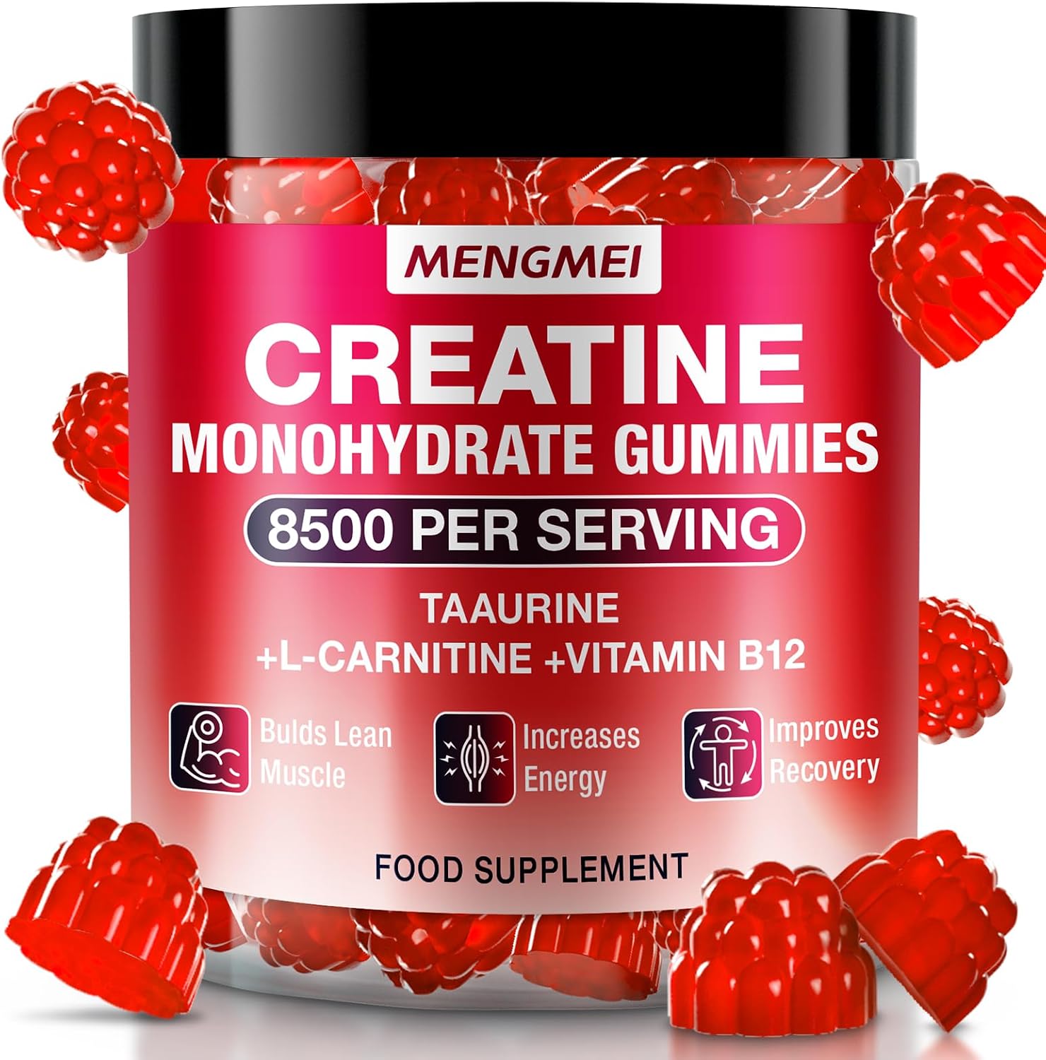 Creatine Gummies Complex, Creatine Monohydrate Gummies for Muscle Growth, Strength & Energy Support, Enhanced with Taurine & Vitamin B12, Pre-Workout Gummies for Men & Women, 120 Count