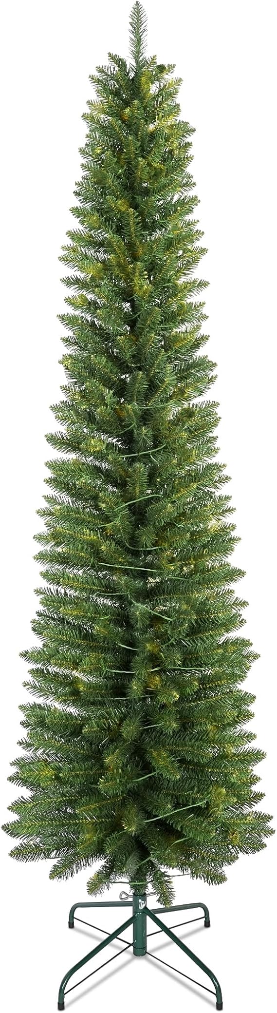 6ft Pencil Christmas Tree, Unlit Tall Skinny Christmas Tree with 358 PVC Realistic Branch Tips, Slim Artificial Christmas Tree with Metal Foldable Base, Premium Hinged Xmas Tree for Holiday Decoration