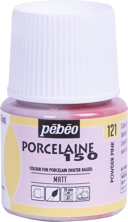 Pebeo Porcelaine 150 Ceramic Paint - Water-Based High-Gloss Color Paints for Porcelain, Premium Art Supplies, Non-Toxic & Heat-Safe, 45 ml Bottle, Powder Pink