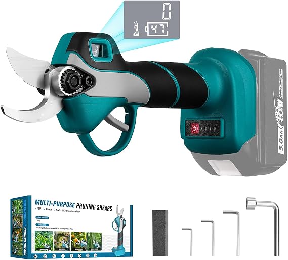 Cordless Electric Pruning Shears for 18V Battery, Brushless Portable Pruner 1.2'' (30mm) Cutting Diameter w/LED Display, 4 Wrenches for Gardening Tree Branch (Battery NOT included)