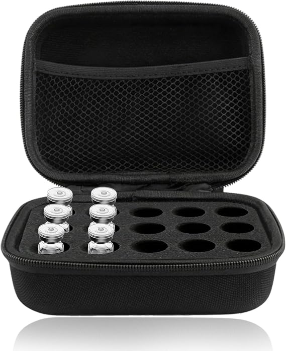1 PCS 15 Slot Peptide Storage Case with Mesh Bag, 15 Slot Insulin Vial Holder, Peptide Case for Fridge Organizer Holder Accessories10ml Vial Cases for Travel Protectors (Black)