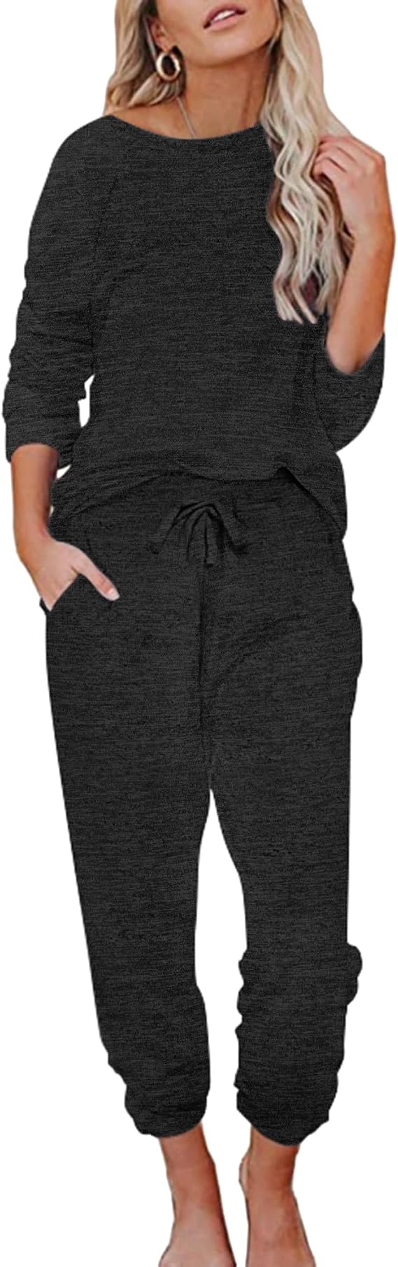 Ekouaer Womens Pajamas Set Long Sleeve Loungewear Soft Joggers with Pockets | Cozy Fabric, Crew Neck Pullover, Drawstring Waist, Home and Casual Wear, Gift for Christmas