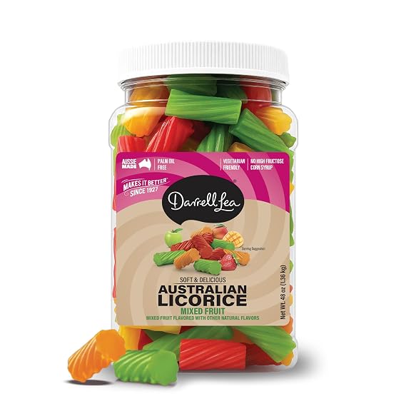 Darrell Lea Bulk Australian Licorice, Non-GMO, No Palm Oil, No High Fructose Corn Syrup, Soft & Chewy Licorice Candy, Made in Australia (3 Pound Bulk Tub, Mixed)