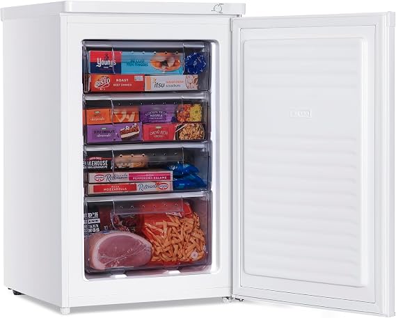 Teknix LBF085H Freestanding Undercounter Freezer - 55cm Width - 90 Litre Capacity - 4 Large Compartments - 4 Star Freezer Rating - White [Energy Class E]