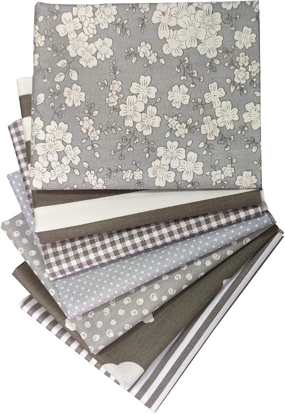 Misscrafts 7pcs Quilting Fabric 100% Cotton Craft Fabric Bundle Squares Grey Fat Quarters 18" x 22" for Patchwork DIY Sewing Scrapbooking