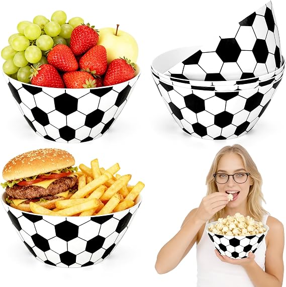 4 Pack Large Soccer Ball Snack Bowls - 10 x 4.3 In Reusable Melamine Soccer Serving Bowl End of Game Snack Bowls,for Party, Game Day, Birthday, Tailgating (Soccer)