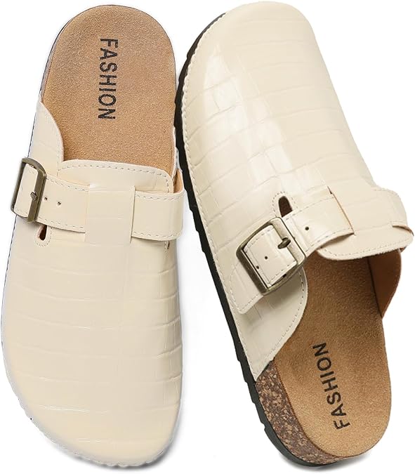 Clogs for Women Leather Mens Clogs Comfortable Soft Cork Footbed Mules
