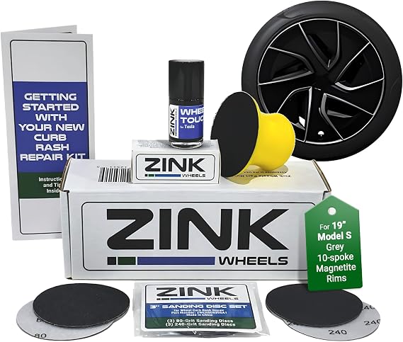 Premium Tesla Wheel Curb Rash Repair Kit for 19" Model S grey Magnetite wheels - DIY Kit with Color-matched Touch Up Paint - Made in USA
