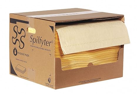 Spilfyter S2-70 Yellow Hazmat Premium Single Weight Sorbent Pad, 18" Length x 16" Width, Case of 200
