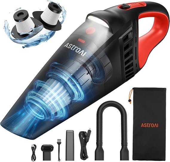 AstroAI V2 Portable Cordless Handheld Car Vacuum,Dual Power-6000mAh &12V DC