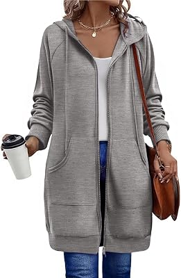 Zeagoo Womens Zip Up Hoodies Long Sleeve Long Tunic Sweatshirts Oversized Fleece Casual 2025 Fall Jacket Coat with Pocket
