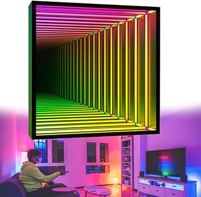 LED Infinity Mirror Night Light LED 3D Mirror Tunnel Light with Remote Control,358 Light Effects,3D Infinity Wall Mirror RGB Multi Color Changing Light,E-50cm
