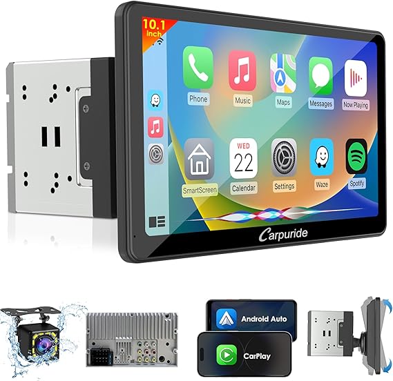 Carpuride 10.1" Double Din Car Stereo with CarPlay & Android Auto Car Radio