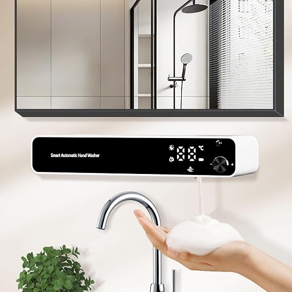 Automatic Foaming Soap Dispenser for Mirror Cabinet - 10-Level Adjustable, Touchless Sensor with Night Light, Temperature Display, No-Drill/Drill Mount - 61oz/1800ml Smart Foam Dispenser (White)