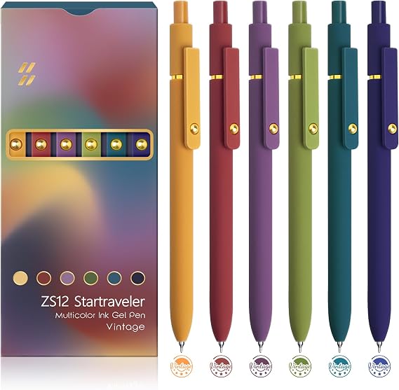 YOXMJDB 6 Pcs Color Pens for Journaling 0.5mm Fine Point Colored Gel Ink Pen, Smooth Writing Colorful Pens for Note Taking, Office & School Supplies, Vintage Gold Aesthetic, Gift Set for Women & Men