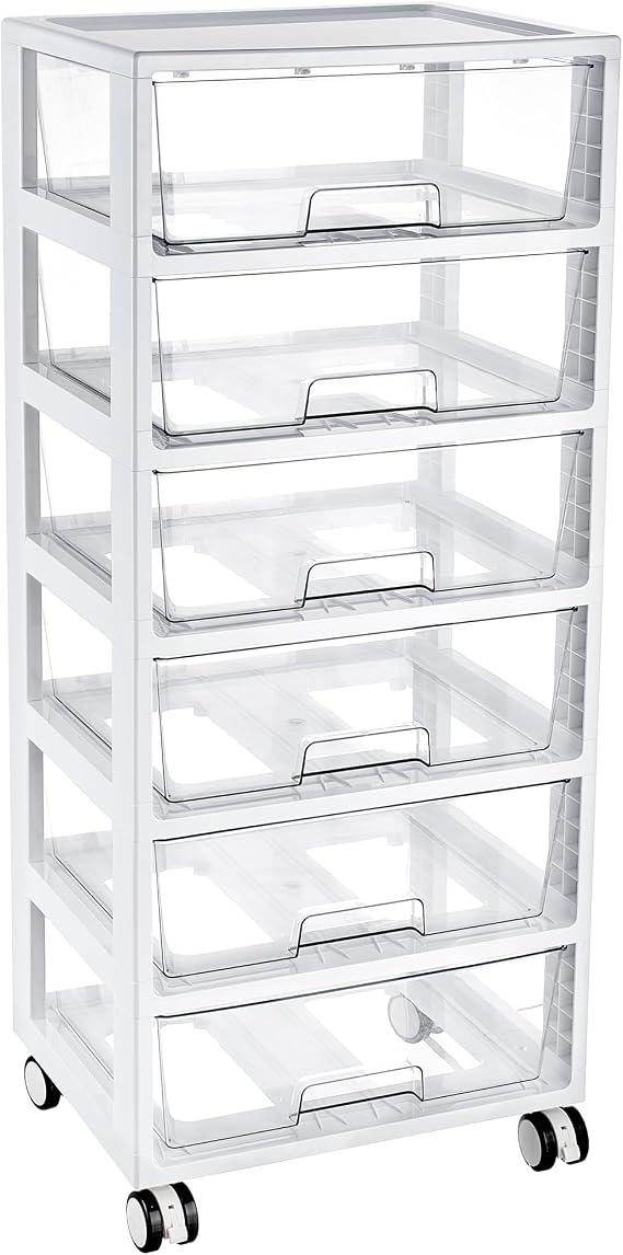 Vtopmart Rolling Drawer Cart, 6 Tier, Clear, Deep Drawers | Clear Deep Drawers, Visible Storage, Large-Capacity Organization, Crafts, Art, Toys, Bathroom, Classroom & Office Supplies