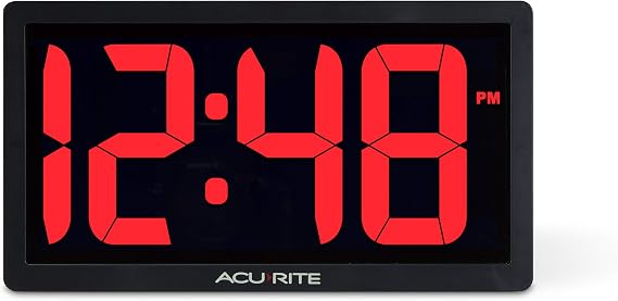 AcuRite Oversized LED Clock, Date and Fold-Out Stand, 10-Inch / Red