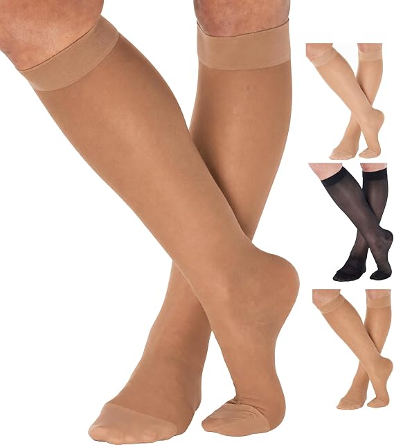 ABSOLUTE SUPPORT Women Sheer Compression Socks 20-30mmHg, Beige, Small