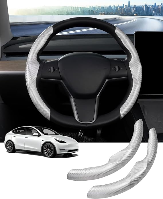 Canvcle Steering Wheel Cover for Tesla Model 3/Model Y Accessories Carbon Fiber Steering Wheel Cover Protector Anti-Slip, Comfortable Grip, Breathable, Model 3/Y Accessories