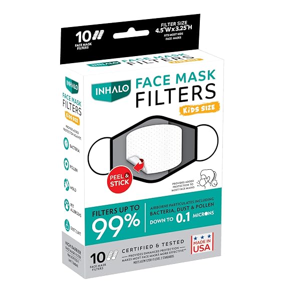 Inhalo Small Face Mask Filters, Made in USA, Provides Added Protection to Most Face Masks, (Pack of 10)