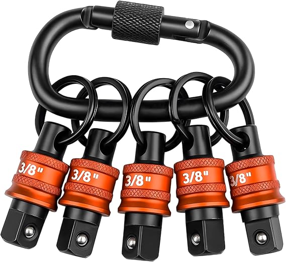 5pcs Socket Holder Key Chain, 3/8" Drive Socket Organizer Keychain Quick Release Design with Carabiner, Impact Wrench Accessories for Construction Workers, Linemen, Mechanics and Carpenters