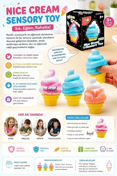 Külah Dondurma Squeeze Oyuncak Yumuşak Sıkma Duyusal Stres Odaklanma Oyuncağı El Egzersiz Sıkma Topu Sensory Squishy Toy