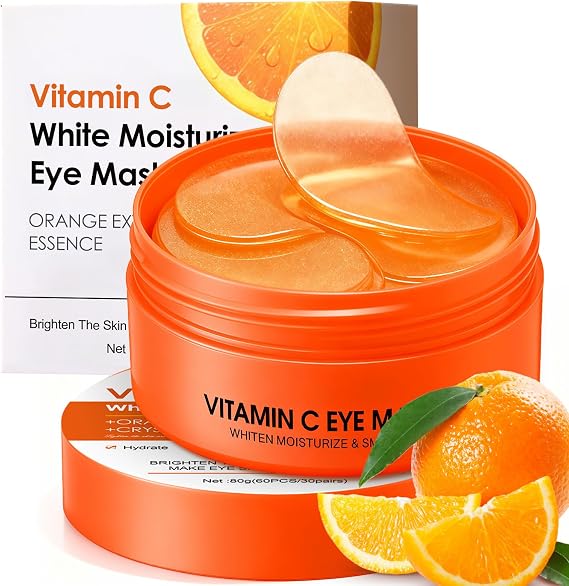 60 Vitamin-C Under Eye Patches,Hydrating & Brightening Gel Eye Masks for Dark Circles,Puffiness & Fine Lines,Anti-Aging Eye Care with Vitamin C & Collagen,Deep Moisture Under-Eye Treatment