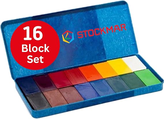 STOCKMAR Wax Block Crayons, 16 Assorted Colors in Tin Case Beeswax-Based Art Crayons with Lightfast Pigments, Durable Blocks for Artistic Techniques, Drawing, Coloring, Layering - Artist Supplies
