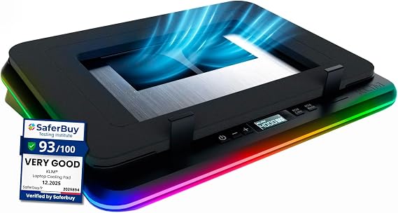 KLIM Turbofrost Gaming Laptop Cooling Pad - 4 Powerful Turbo Fans - 4 x 4000 RPM, Laptop Cooler 2 Power Modes USB-C/DC, Dynamic RGB, 4-Ports USB, Sealed Foam for Fast Cooling - Up to 17in